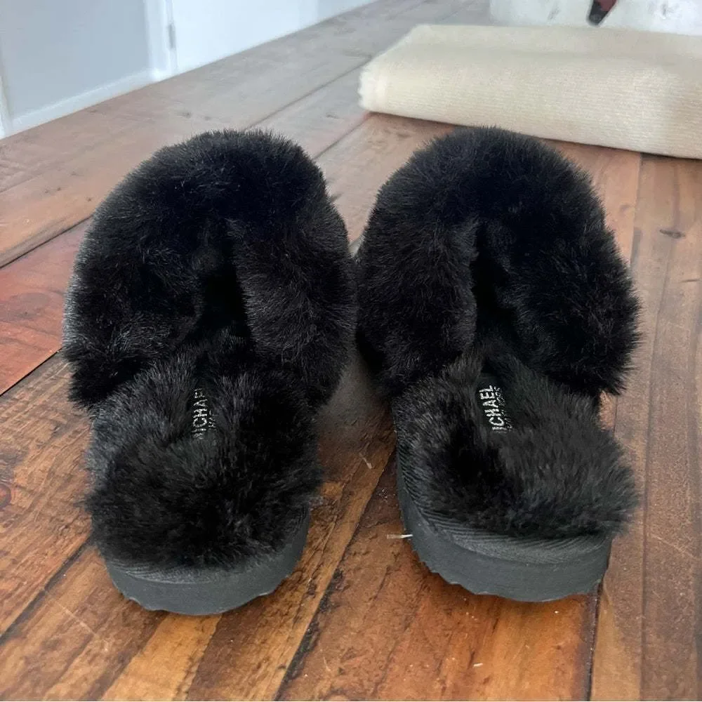 MICHAEL KORS Taj Slipper Embellished Glitter and Faux Fur Slide Sandal Size 6.